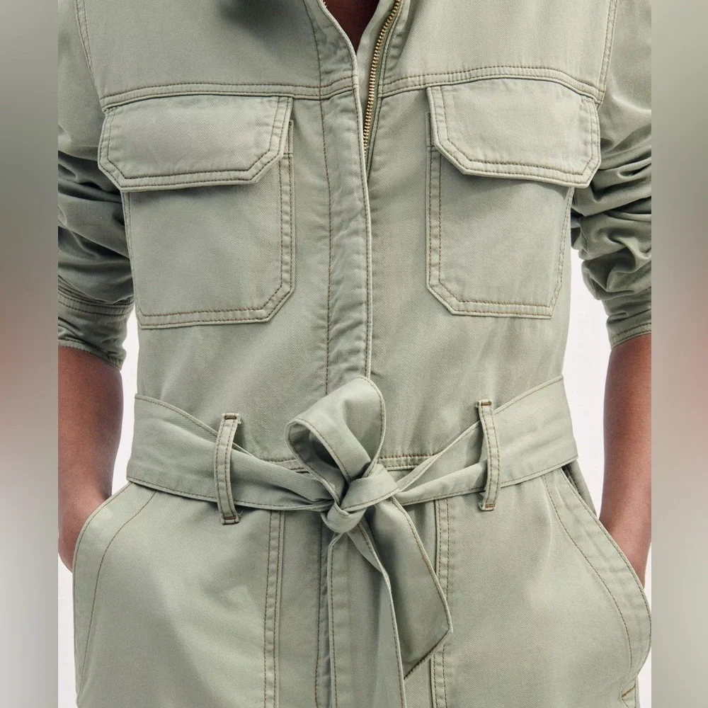 NWT Me + Em super soft utility jumpsuit sage green organic cotton size 10 - Picture 7 of 12